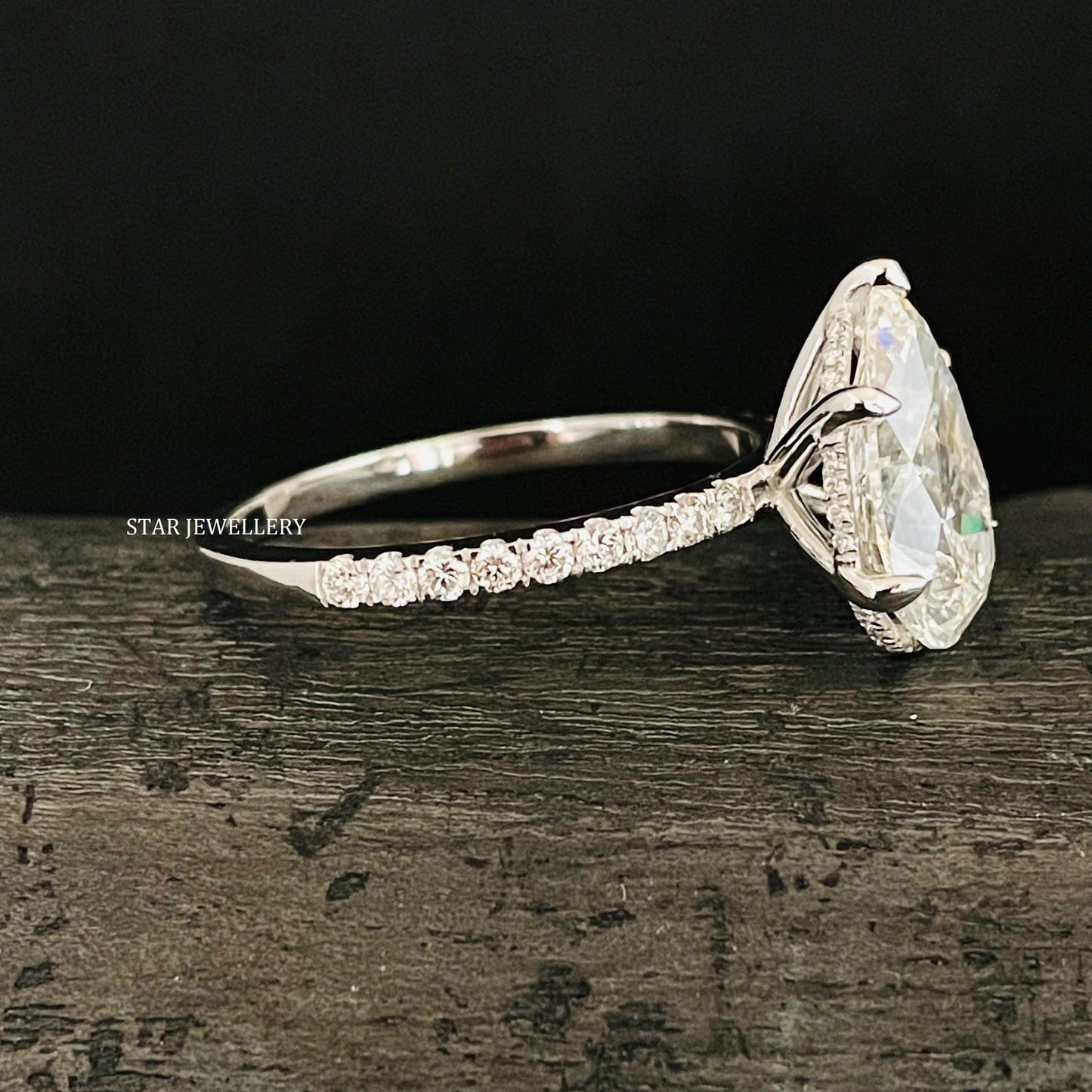 4.00 CT IGI Certified Pear Cut Lab Grown Diamond Hidden Halo Ring