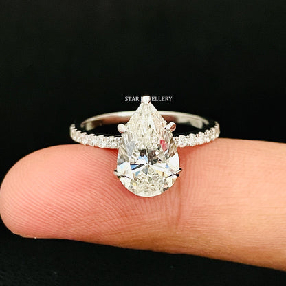 4.00 CT IGI Certified Pear Cut Lab Grown Diamond Hidden Halo Ring