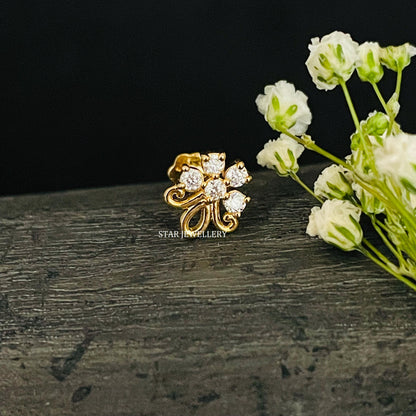 Natural Diamond Flower Stud for Nose Ear Piercing