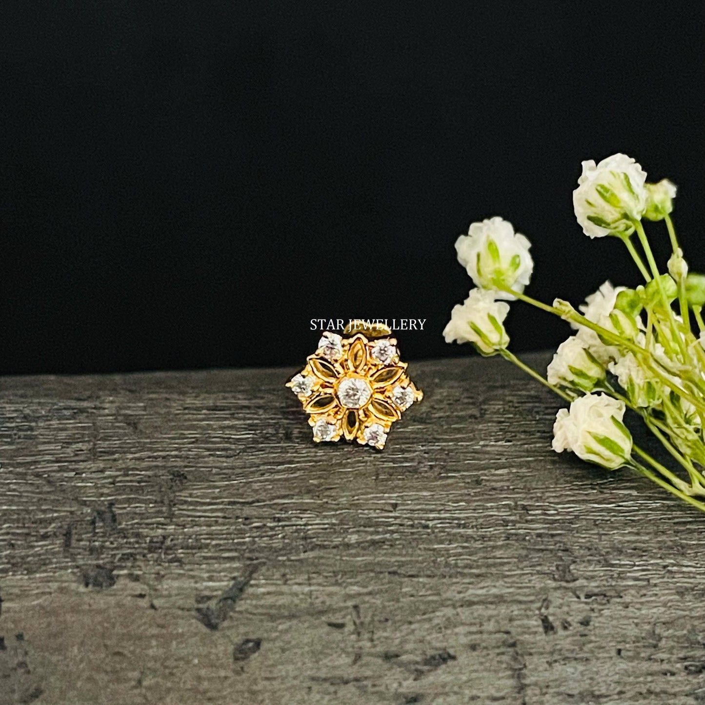 14K Gold Diamond Cluster Floral Threaded Nose / Ear Piercing