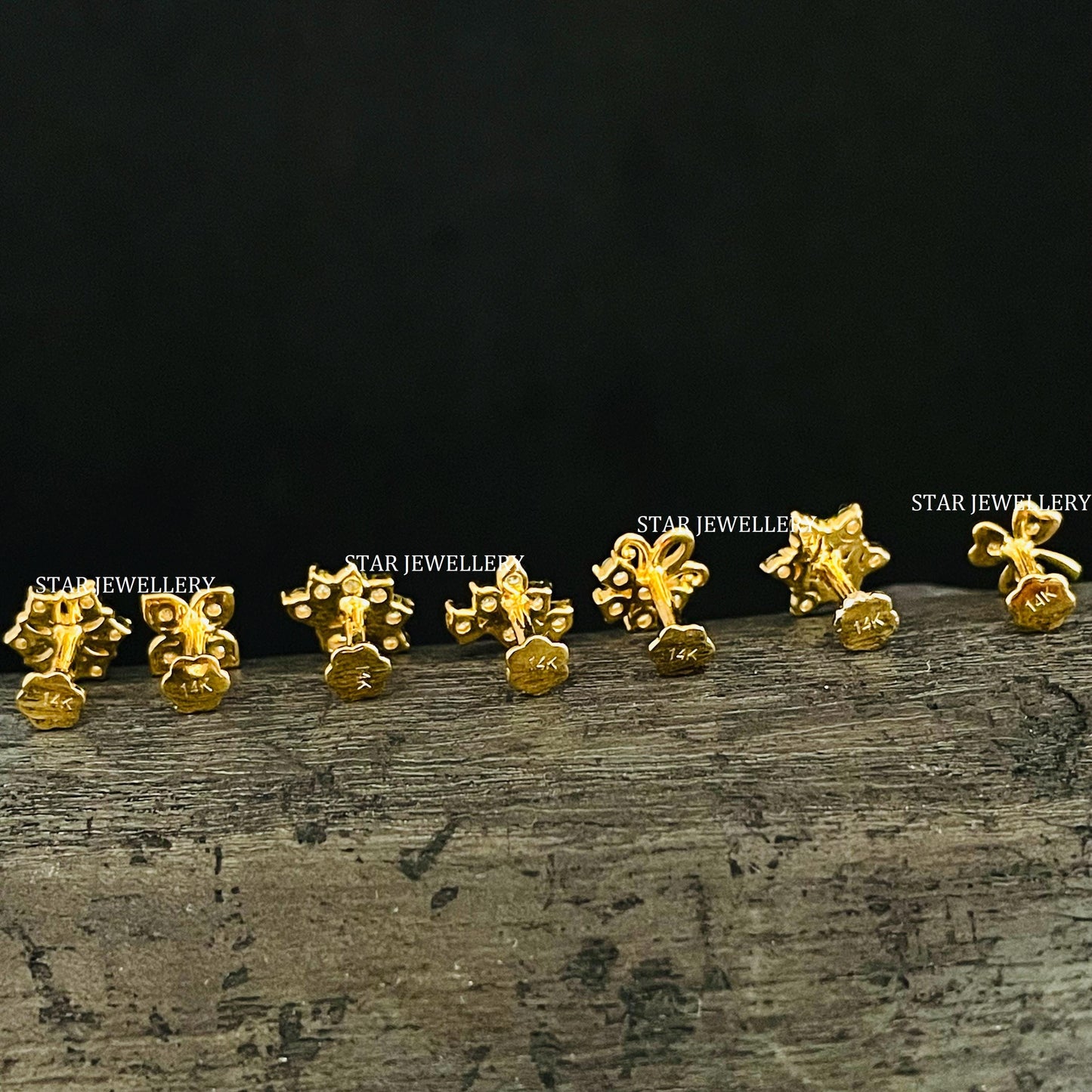 14K Gold Diamond Cluster Floral Threaded Nose / Ear Piercing