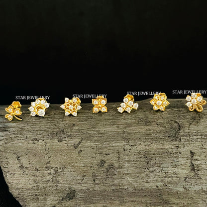 14K Gold Diamond Cluster Floral Threaded Nose / Ear Piercing