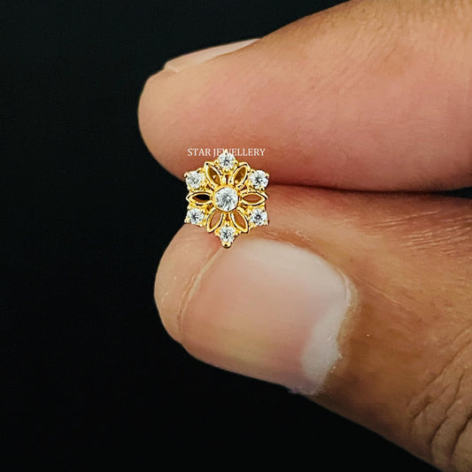 14K Gold Diamond Cluster Floral Threaded Nose / Ear Piercing