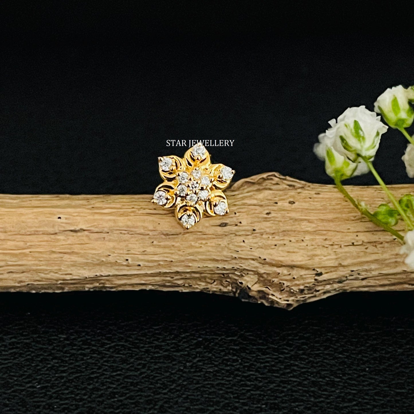 Natural Diamond Flower Ear Piercing