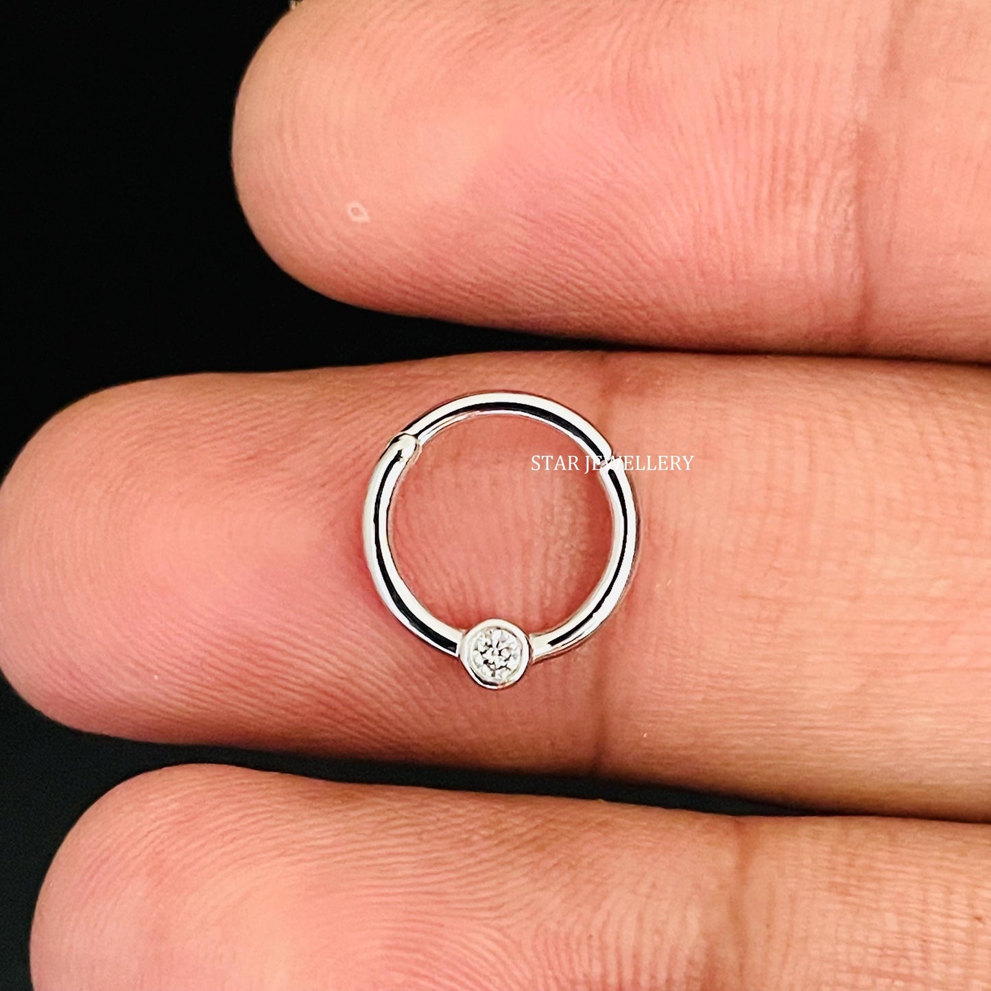 Bezel Set Natural Diamond Daith Piercing