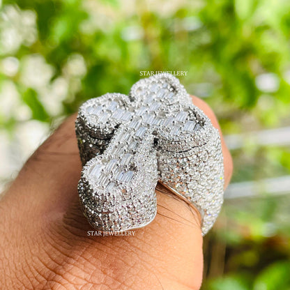 Unisex VVS Baguette Moissanite Cross Ring for her