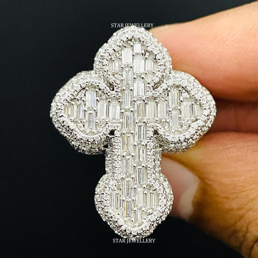 Unisex VVS Baguette Moissanite Cross Ring for her