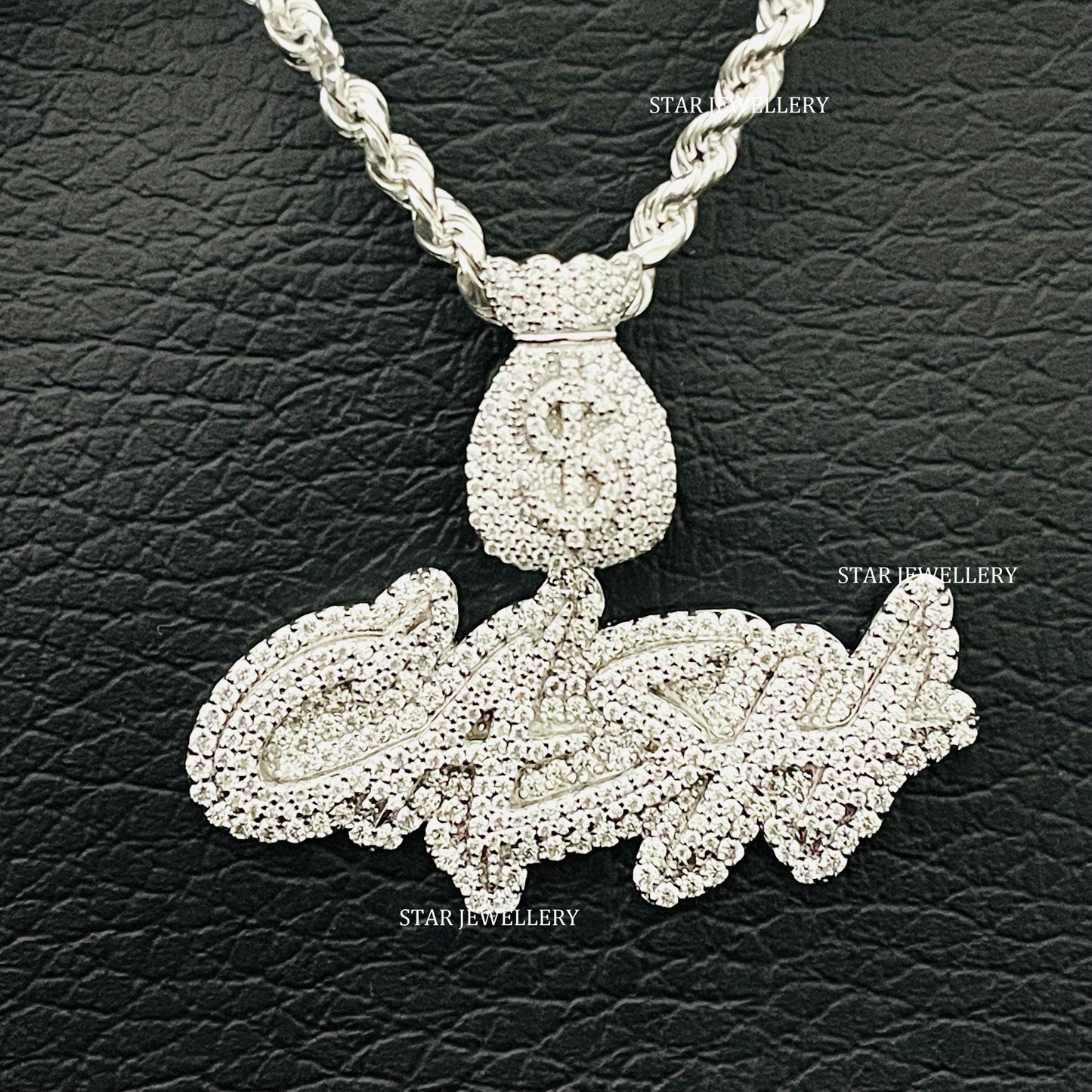 VVS Moissanite Custom Letter CASH Pendant with Money Bag Bail