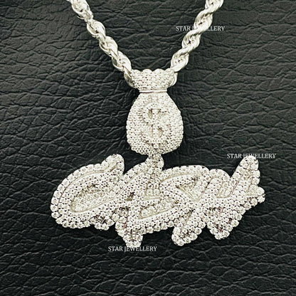VVS Moissanite Custom Letter CASH Pendant with Money Bag Bail