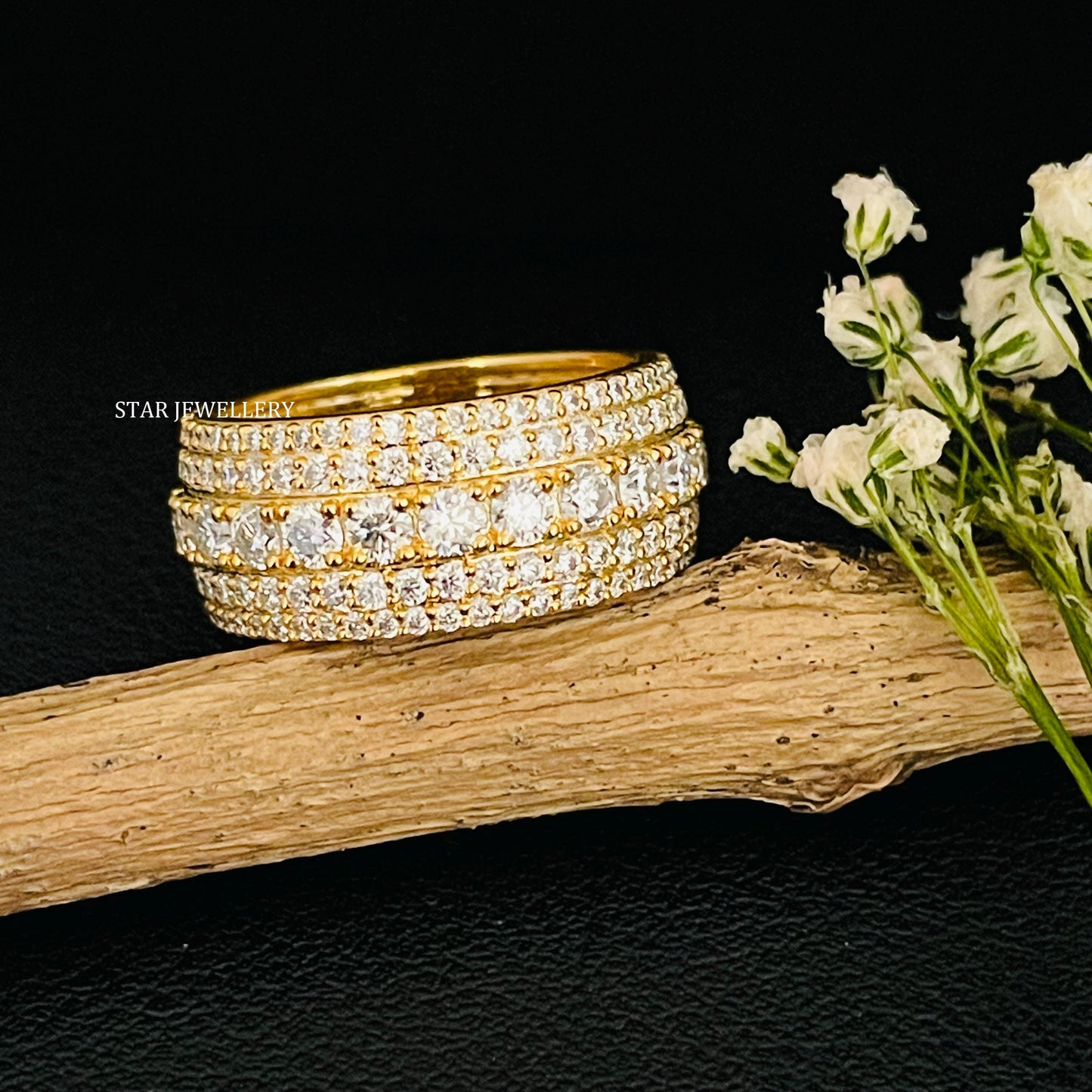14K Solid Gold Huge Lab Diamond Eternity Wedding Ring