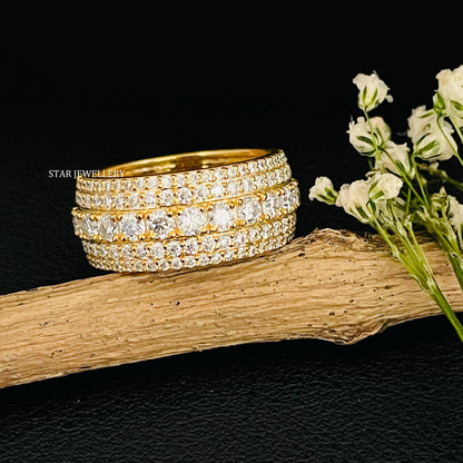 14K Solid Gold Huge Lab Diamond Eternity Wedding Ring
