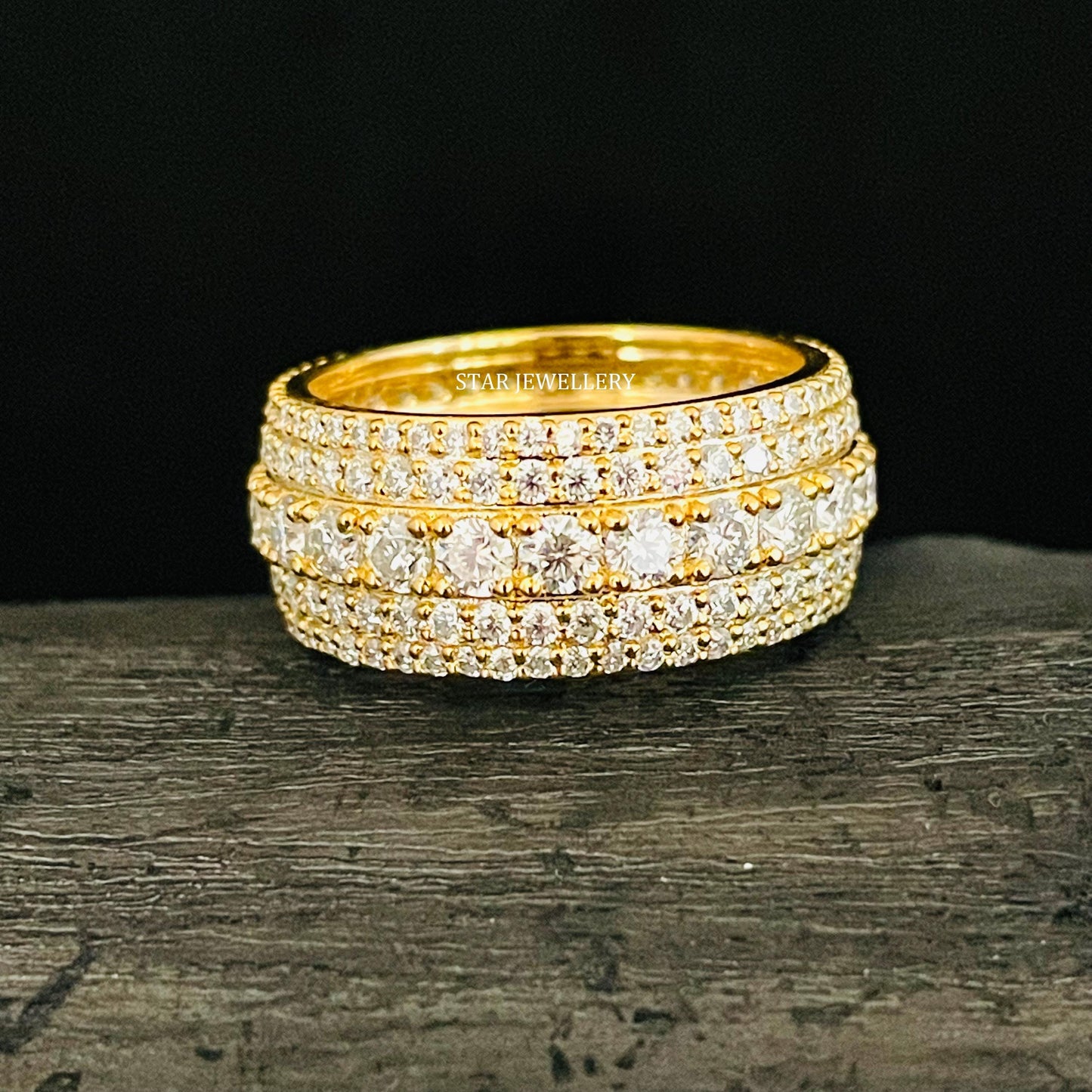 14K Solid Gold Huge Lab Diamond Eternity Wedding Ring