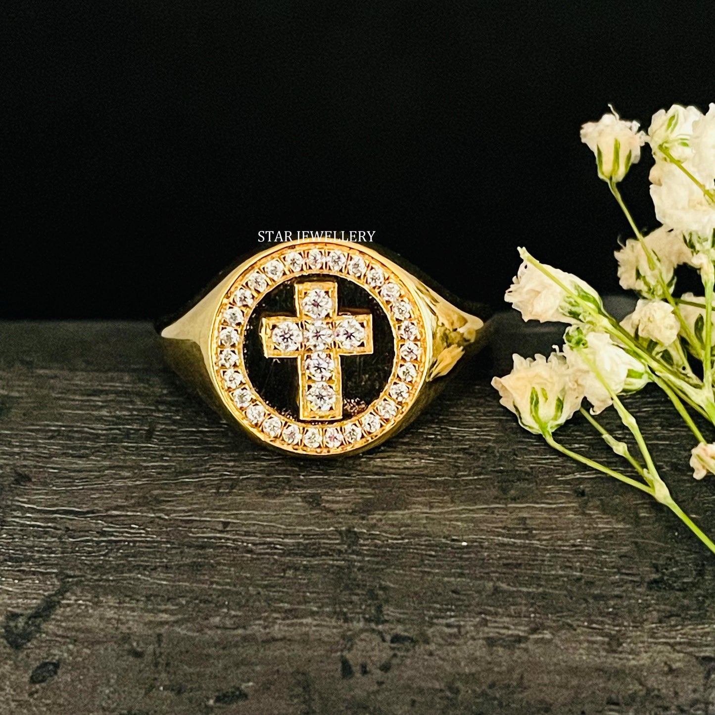 Natural Diamond Signet Halo Cross Ring
