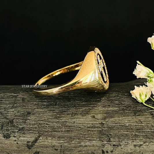 Natural Diamond Signet Halo Cross Ring