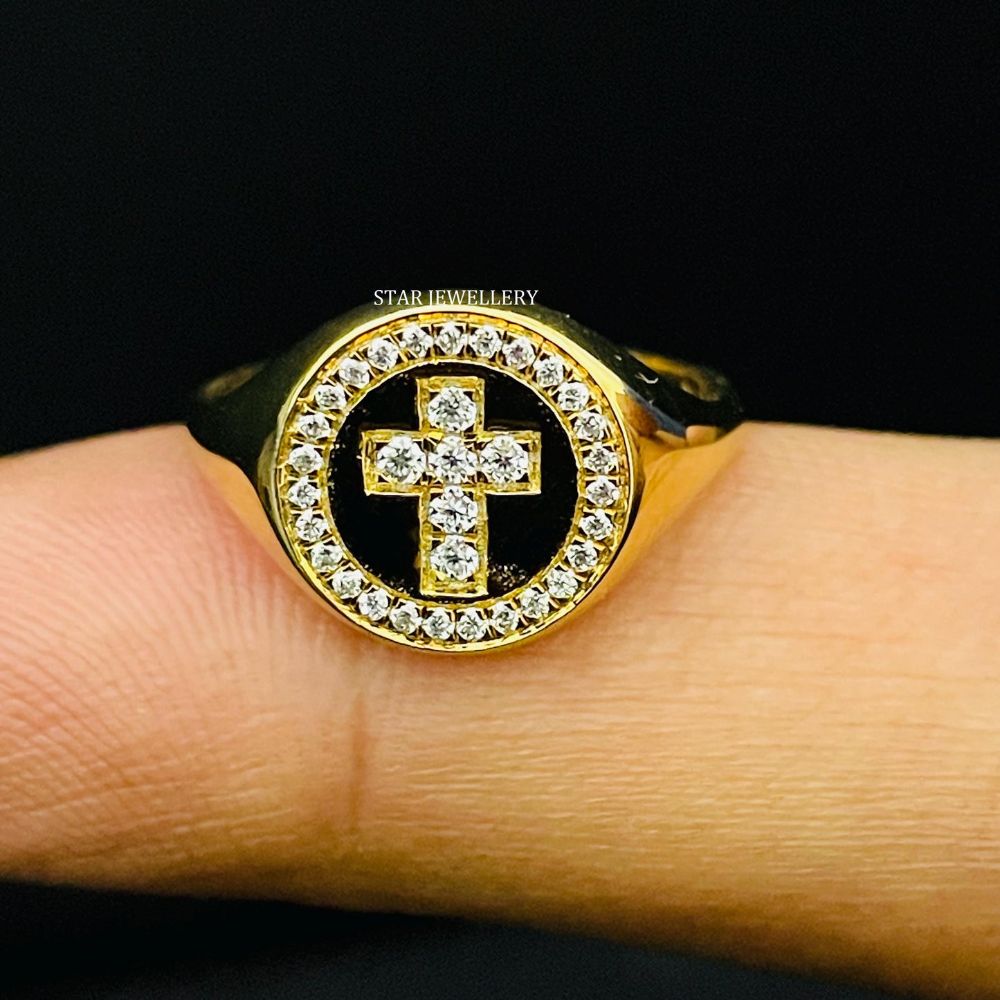 Natural Diamond Signet Halo Cross Ring
