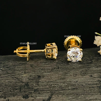 0.50 Ct CVD Diamond Solitaire Gold Earring