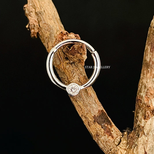Bezel Set Natural Diamond Daith Piercing
