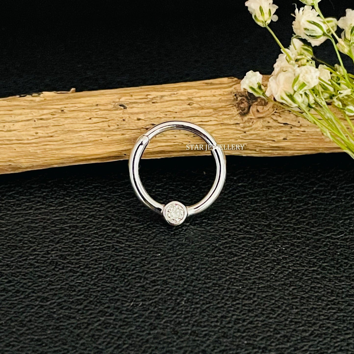 Bezel Set Natural Diamond Daith Piercing