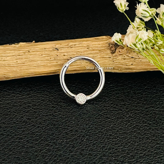 Bezel Set Natural Diamond Daith Piercing