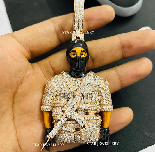 3D Enamel VVS Moissanite Iced Out Face Pendant