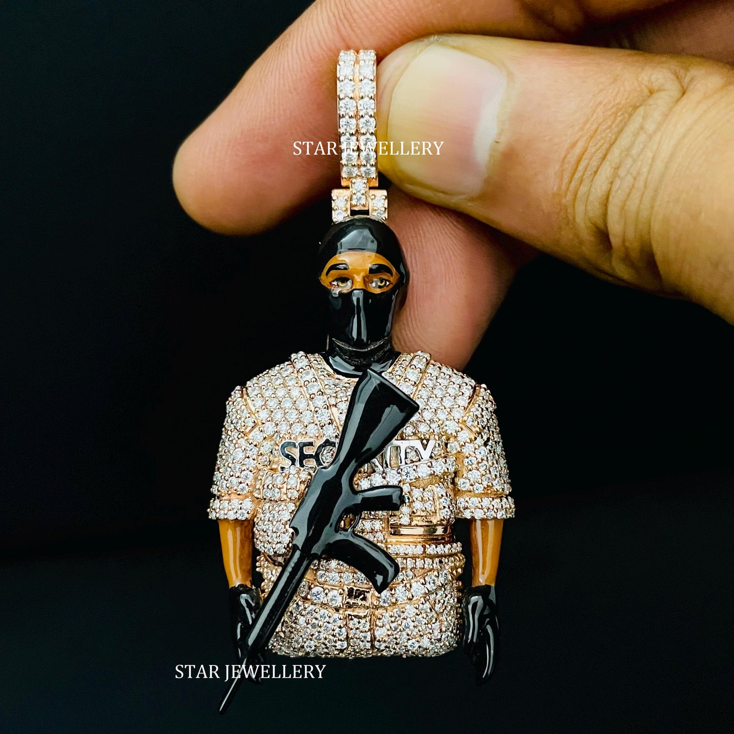 VVS Moissanite Security Guard 3D Face Enamel Icedout Pendant Gift for him