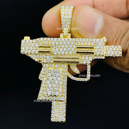 925 Silver GUN Pendant with VVS Moissanite