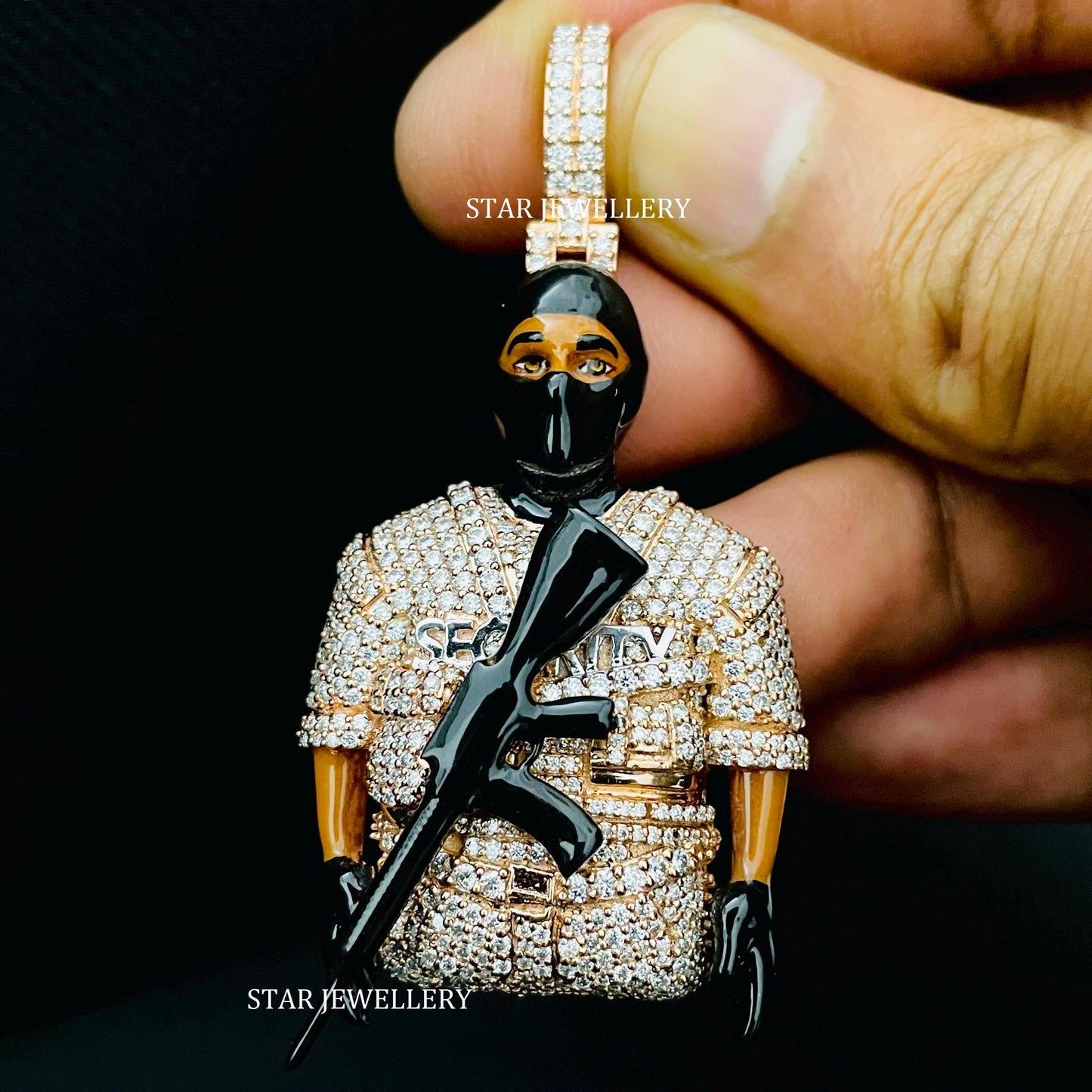 VVS Moissanite Security Guard 3D Face Enamel Icedout Pendant Gift for him