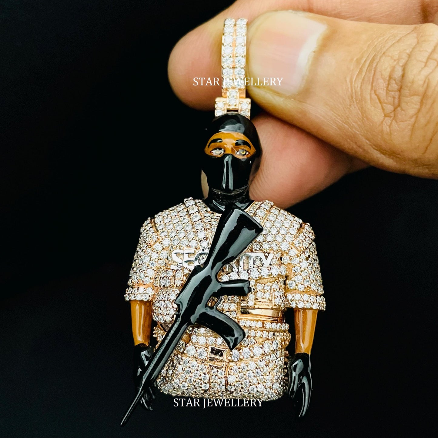 VVS Moissanite Security Guard 3D Face Enamel Icedout Pendant Gift for him