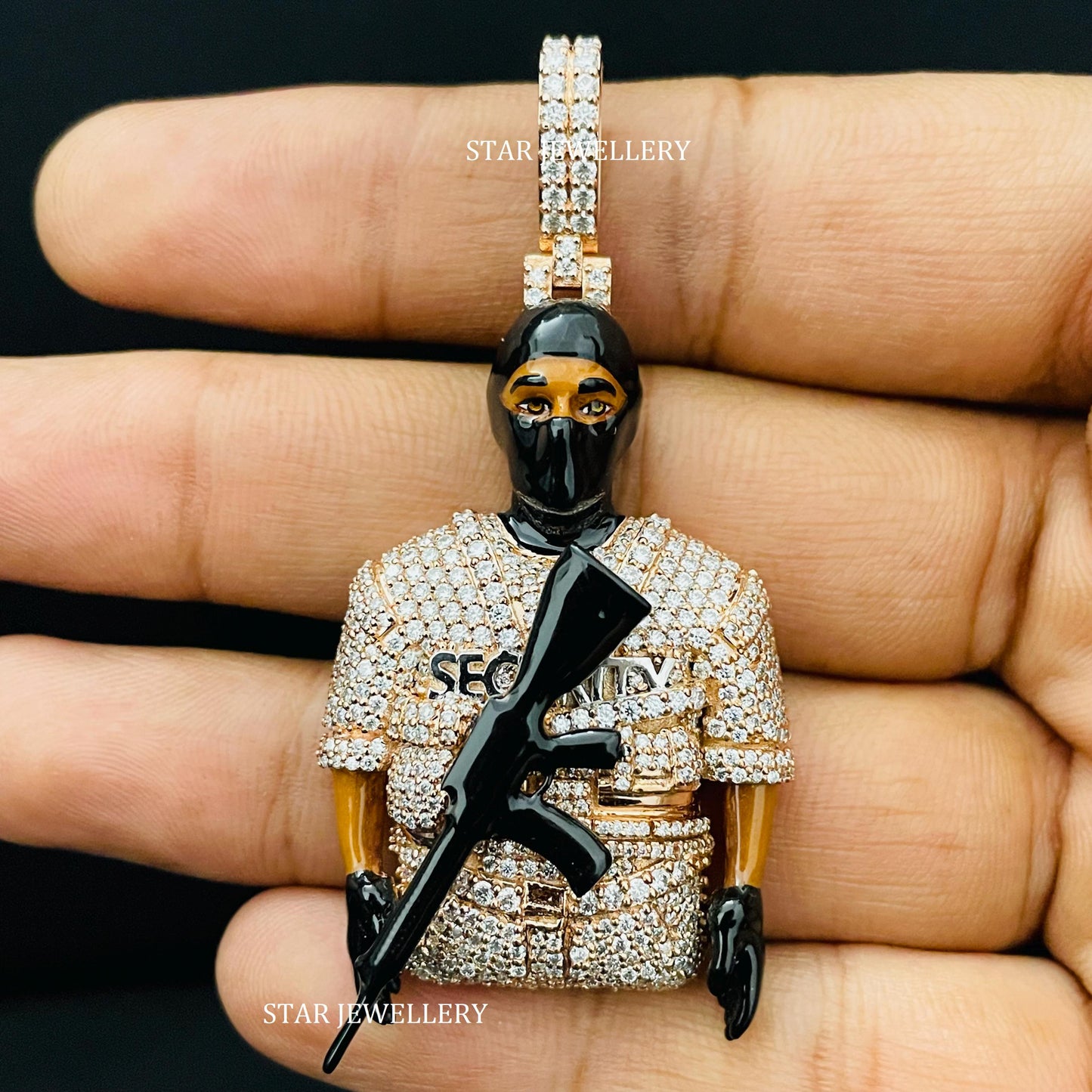VVS Moissanite Security Guard 3D Face Enamel Icedout Pendant Gift for him
