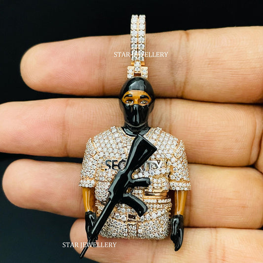 VVS Moissanite Security Guard 3D Face Enamel Icedout Pendant Gift for him
