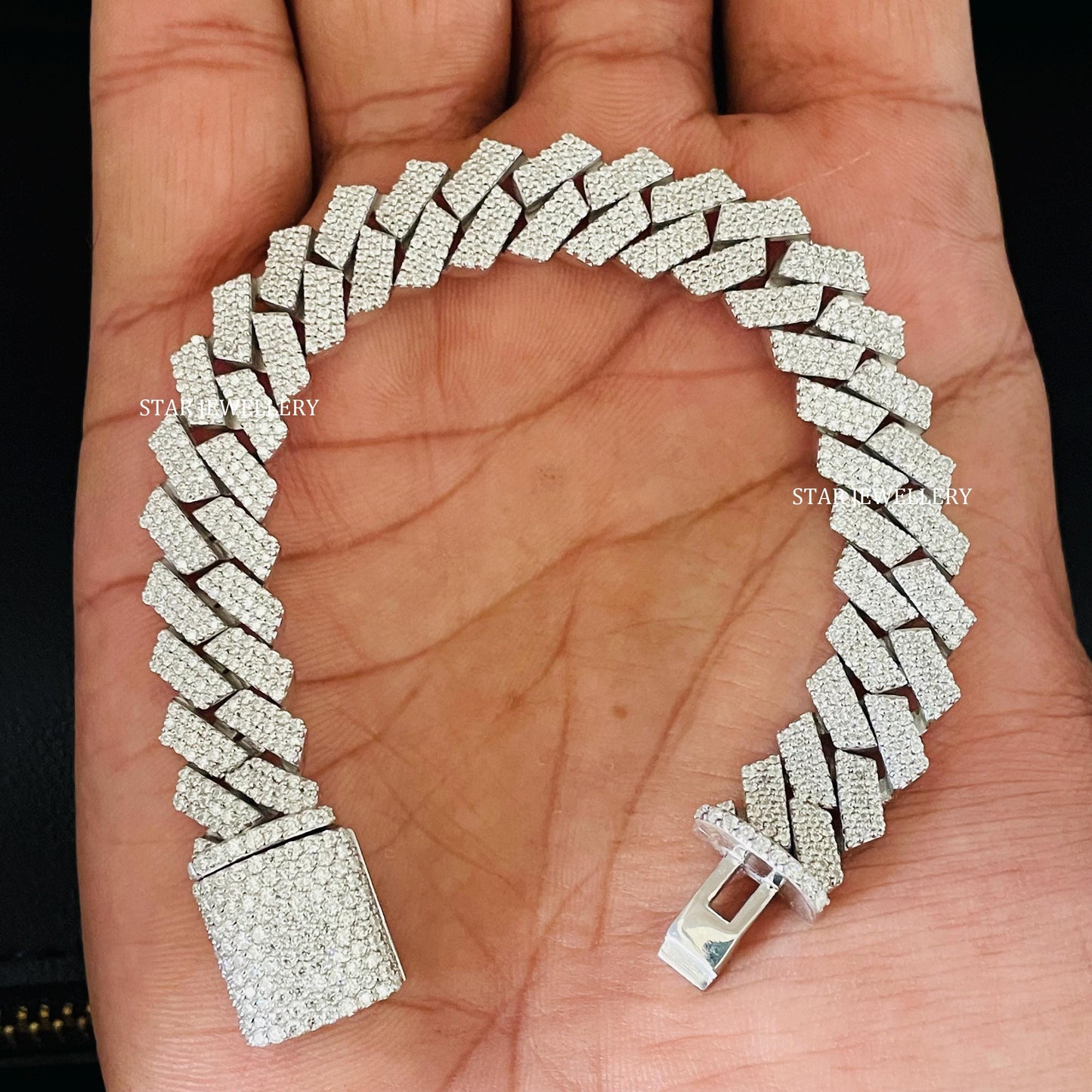 12 MM Wide VVS Moissanite Icedout Cuban Linked Bracelet