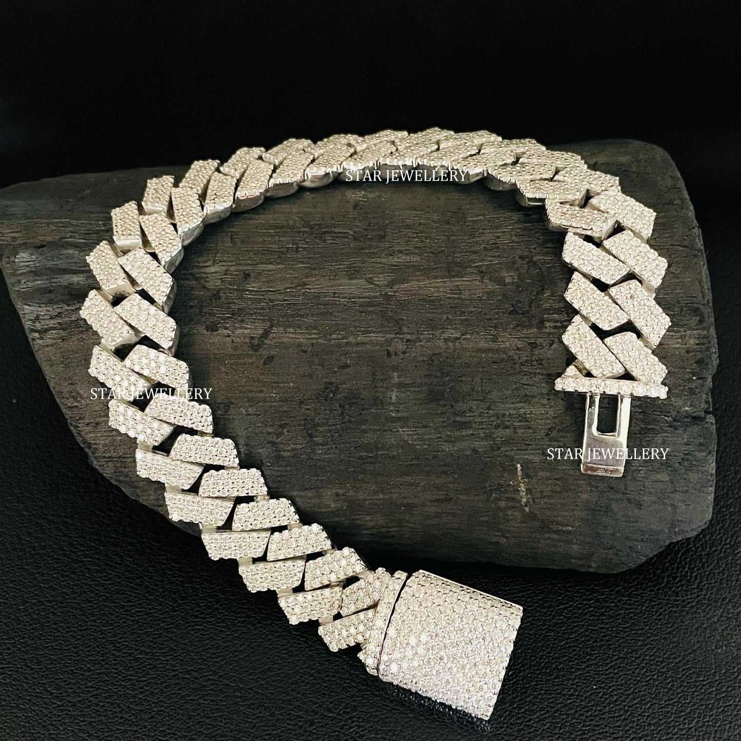 12 MM Wide VVS Moissanite Icedout Cuban Linked Bracelet