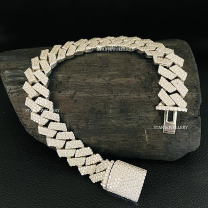 12 MM Wide VVS Moissanite Icedout Cuban Linked Bracelet