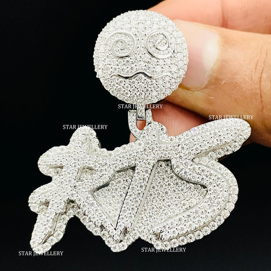 VVS Moissanite Custom Letter Icedout  Pendant with Emoji Bail