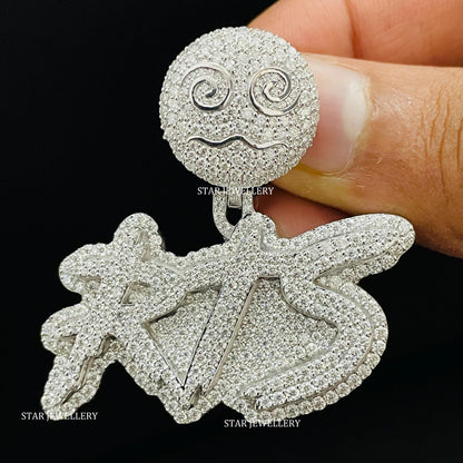VVS Moissanite Custom Letter Icedout  Pendant with Emoji Bail