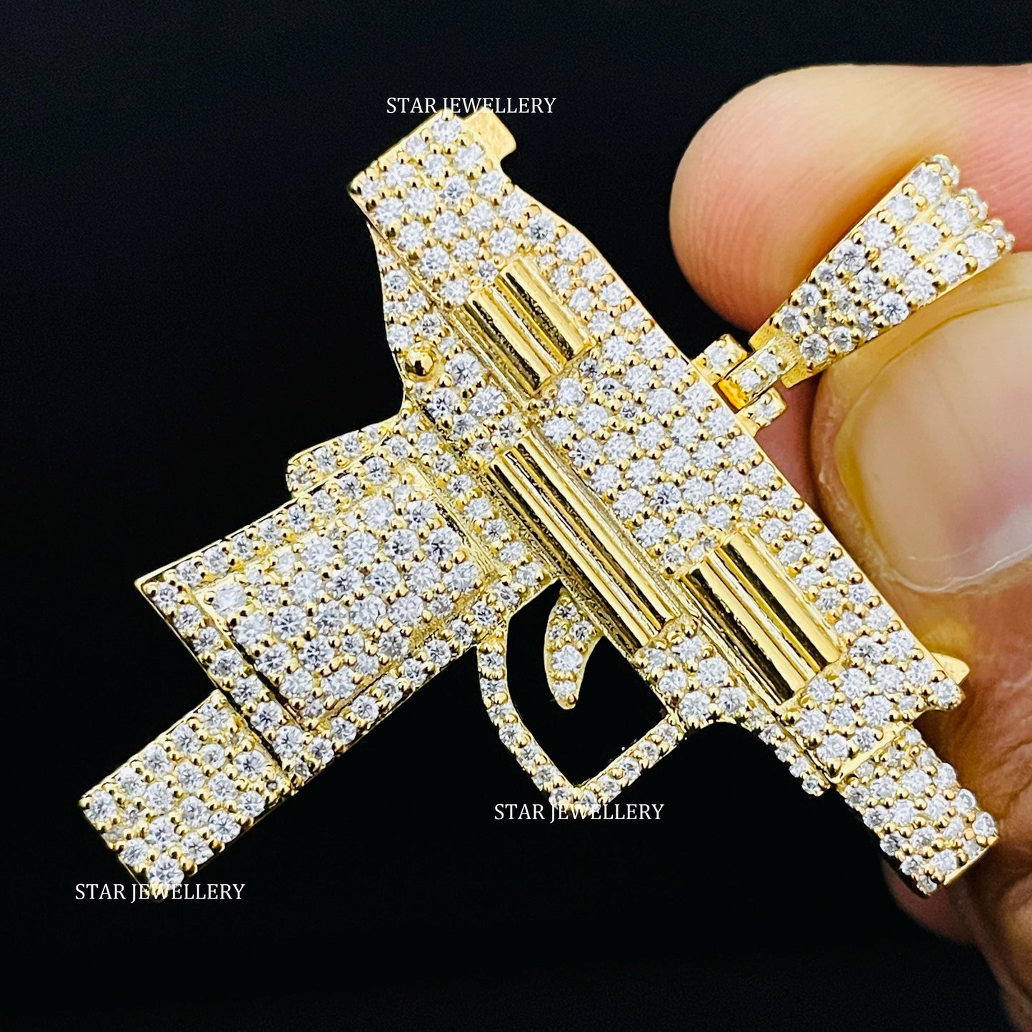 925 Silver GUN Pendant with VVS Moissanite