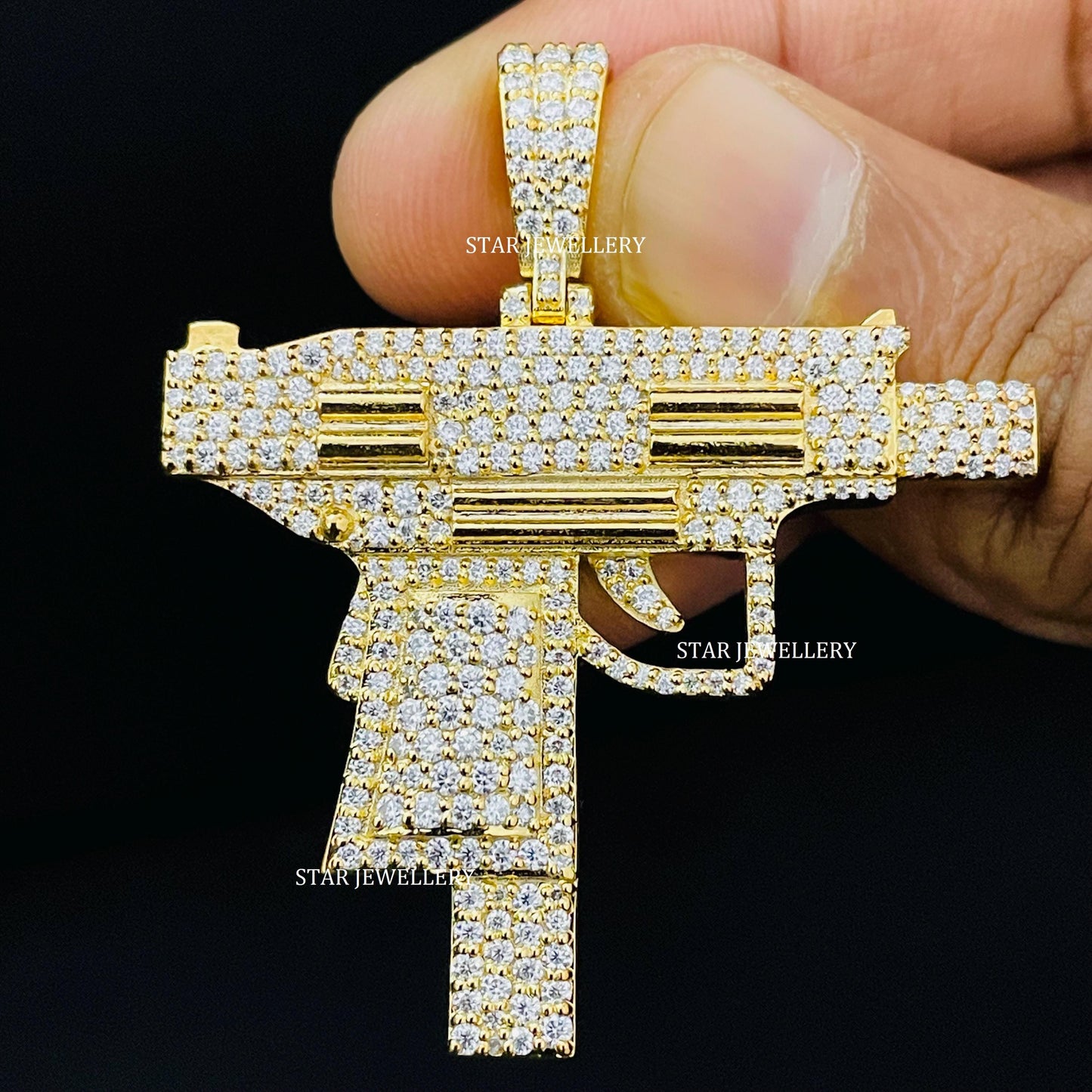 925 Silver GUN Pendant with VVS Moissanite