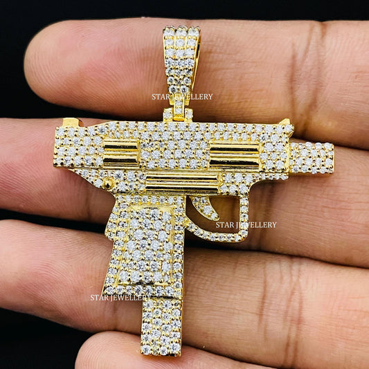 925 Silver GUN Pendant with VVS Moissanite