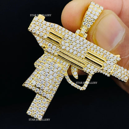 925 Silver GUN Pendant with VVS Moissanite