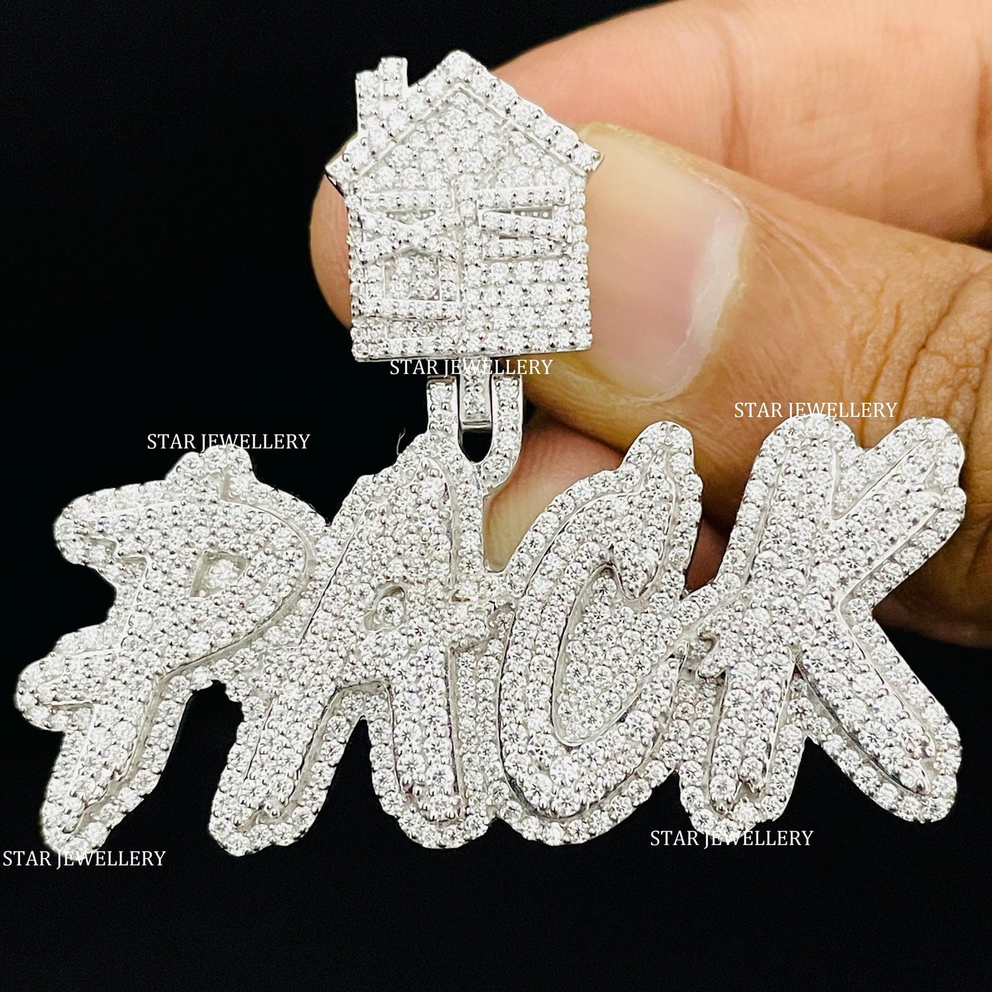 VVS Moissanite Custom Letter Pendant with Trap House Bail