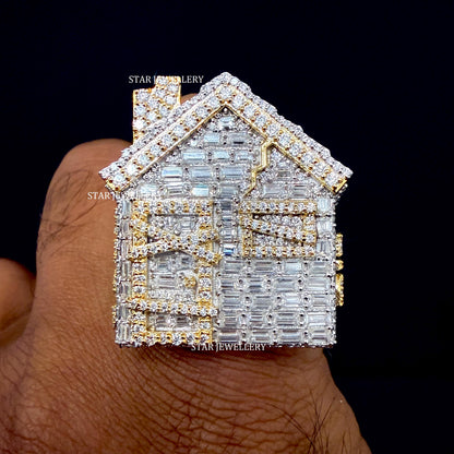 VVS Moissanite Trap House Ring: 925 Sterling Silver, 10K Gold Plated