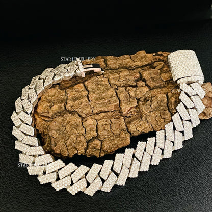 12 MM Wide VVS Moissanite Icedout Cuban Linked Bracelet