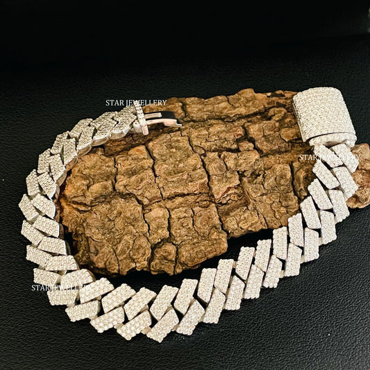 12 MM Wide VVS Moissanite Icedout Cuban Linked Bracelet