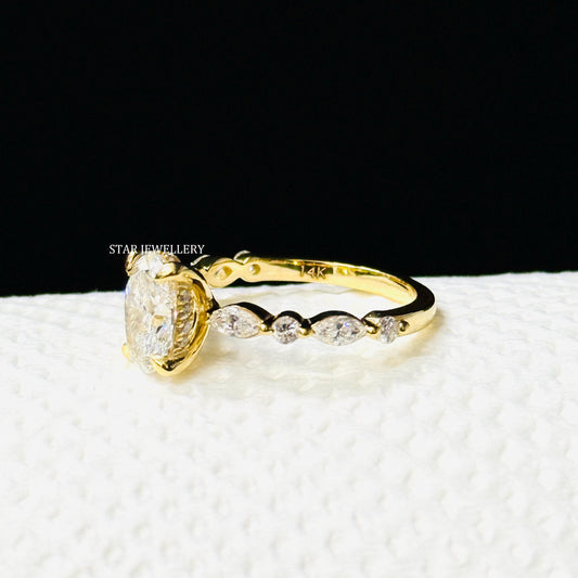 1.00 CT Oval Cut CVD Lab Grown Diamond Engagement Ring