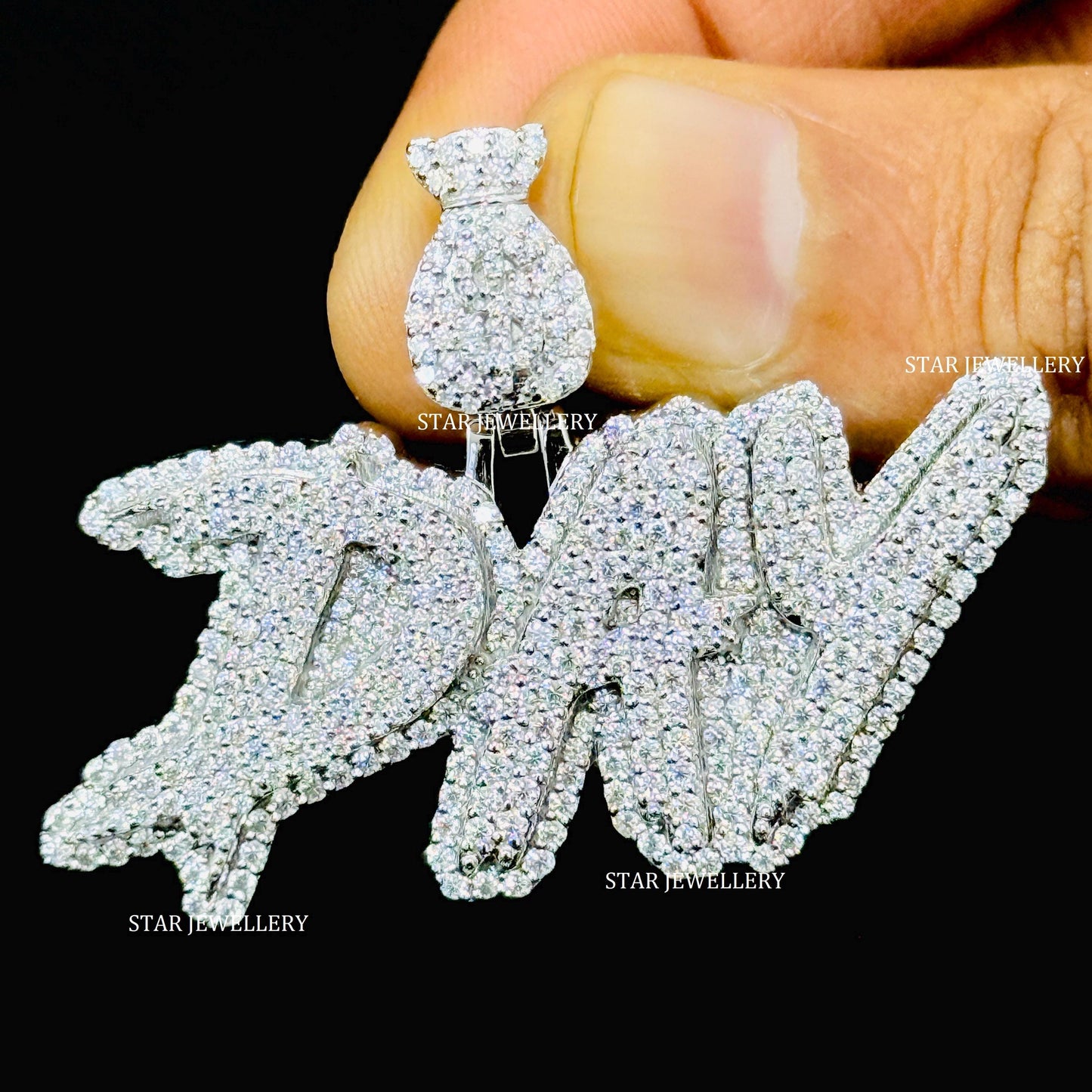 VVS Moissanite Custom Letter Pendant with Money Bag Bail