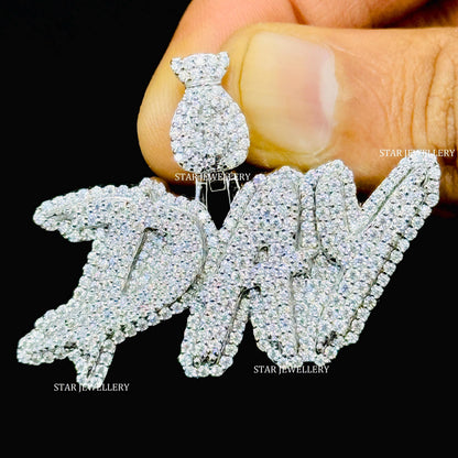 VVS Moissanite Custom Letter Pendant with Money Bag Bail