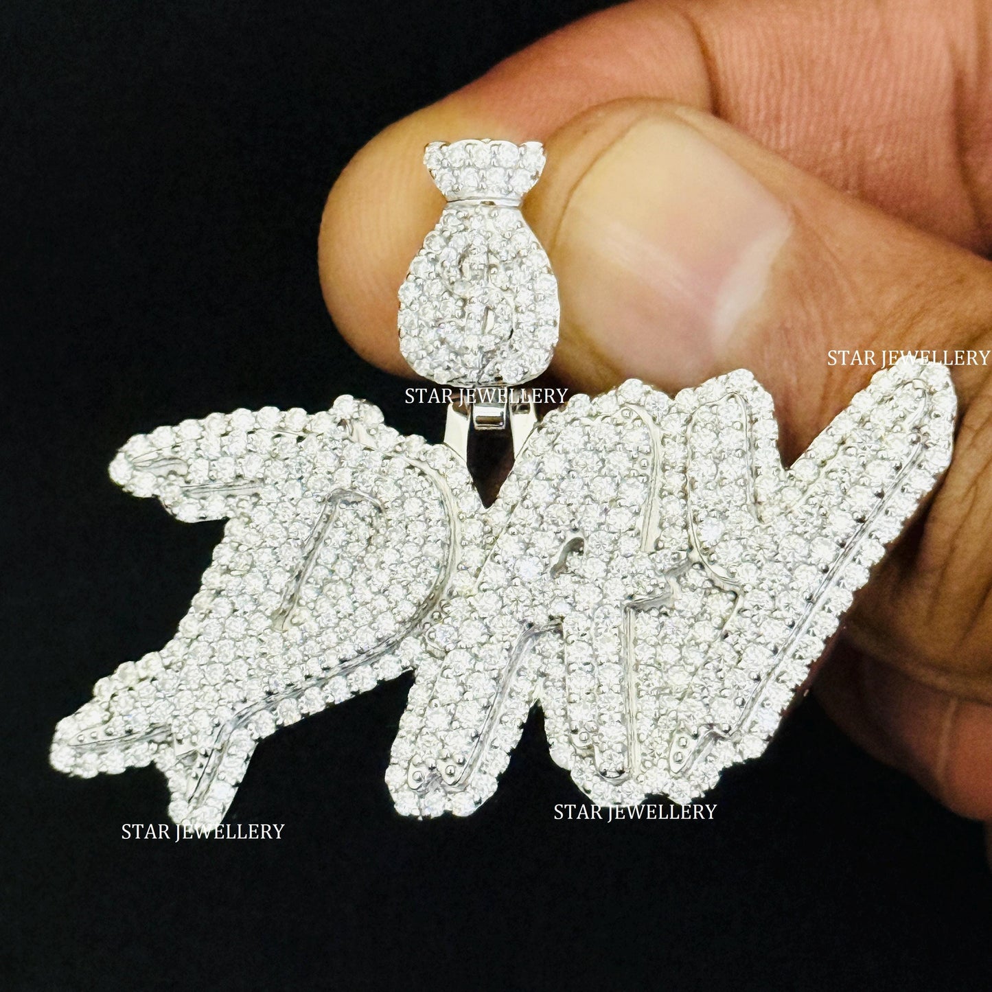 VVS Moissanite Custom Letter Pendant with Money Bag Bail