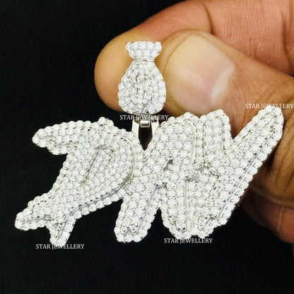 VVS Moissanite Custom Letter Pendant with Money Bag Bail