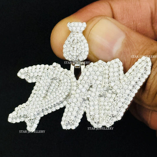 VVS Moissanite Custom Letter Pendant with Money Bag Bail