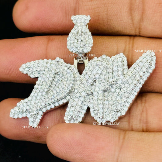 VVS Moissanite Custom Letter Pendant with Money Bag Bail